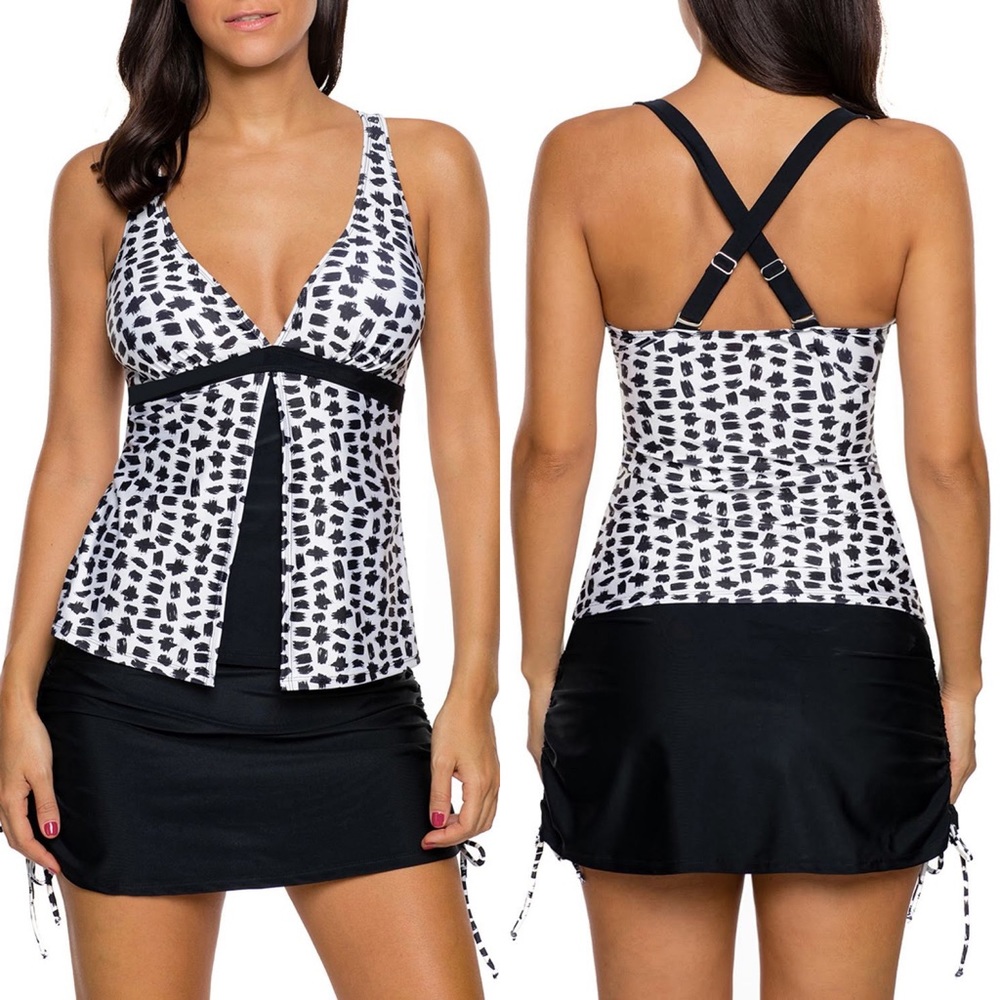 5⭐️ Leopard Print FlyAway Tankini Skirt Swimsuit - Picture 2 of 7